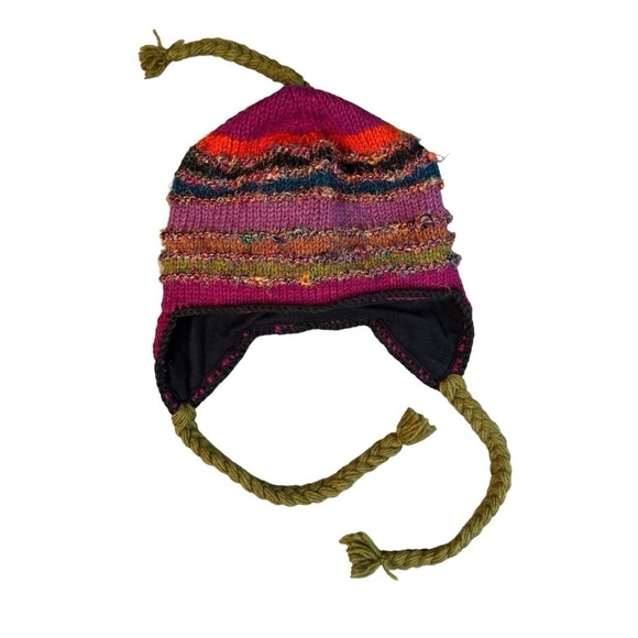 Rising Tide Women’s Multi-Color Wool Silk Ear Flap Hat TasselMade in Nepal Lined